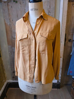 Load image into Gallery viewer, Vintage 1980s Classic Essentials Silk Blouse | Caramel Utility Shirt | UK 12
