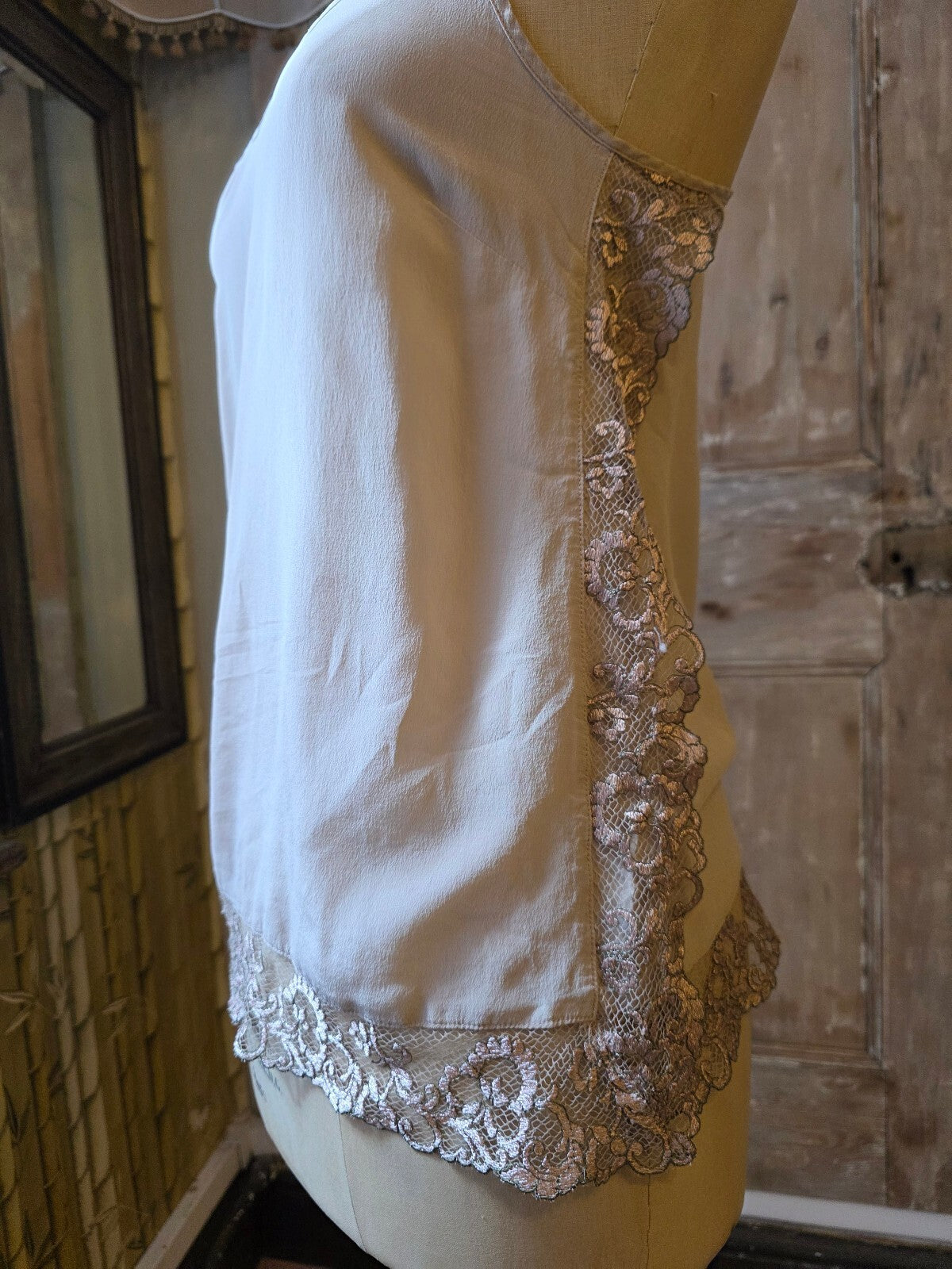 Vintage Y2K Intimissimi Silk & Lace Cami | pietra vory Slip Top | Size M