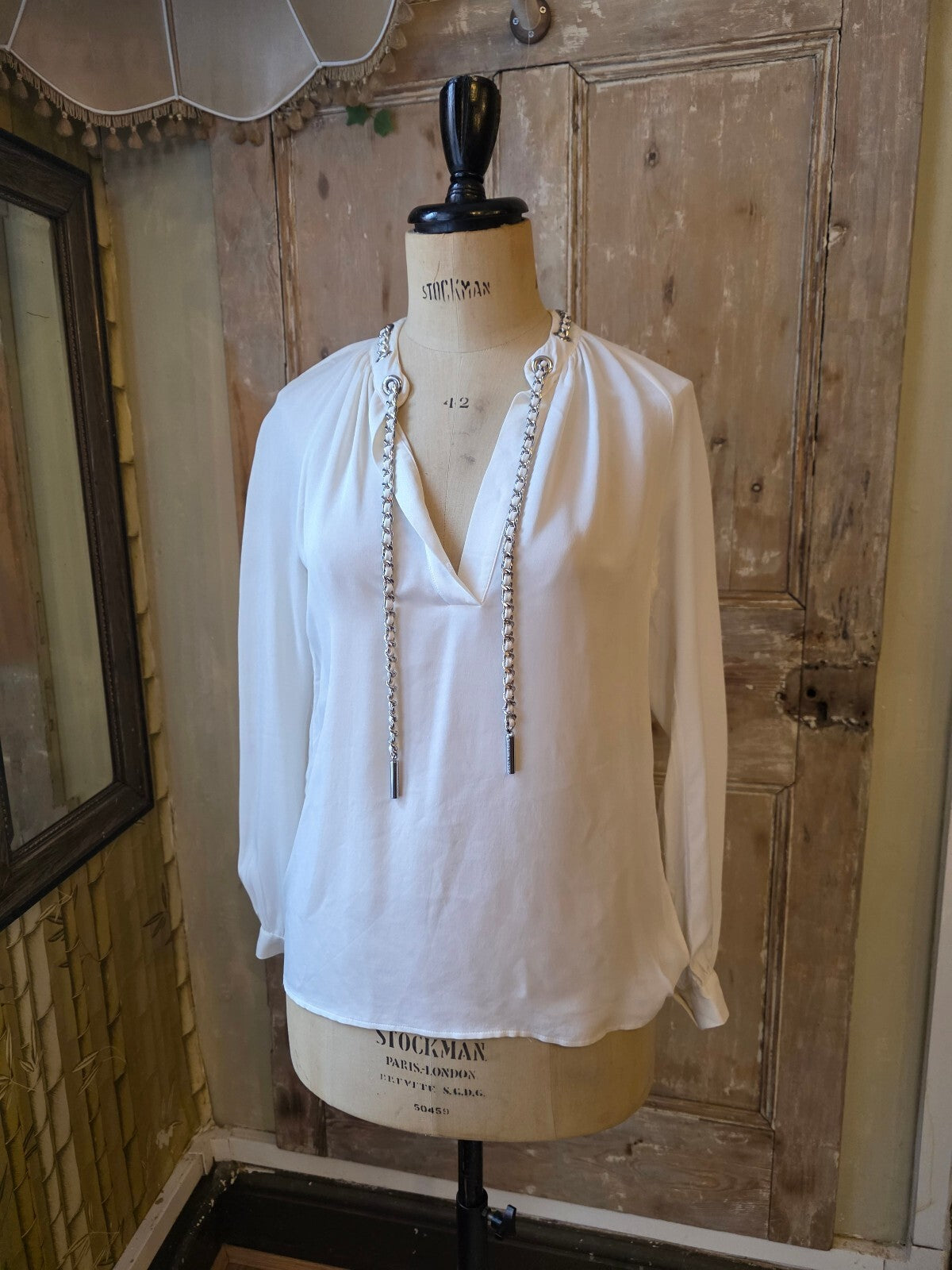 Vintage Y2K MICHAEL Michael Kors Silk Blouse | Chain Tie Neck | Ivory | Size S designer pietra