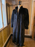 Vintage 1980s Black Ranch Mink Fur Coat Full Length Real Fur Luxury