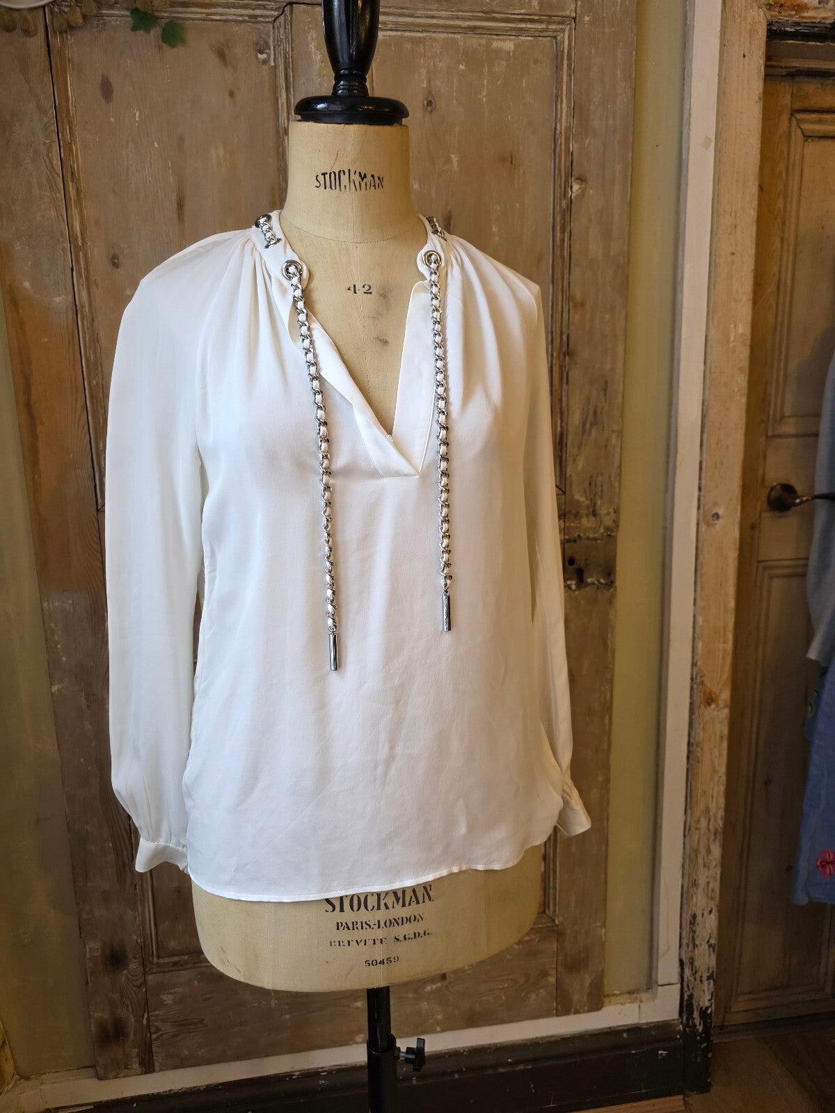 Vintage Y2K MICHAEL Michael Kors Silk Blouse | Chain Tie Neck | Ivory | Size S designer pietra