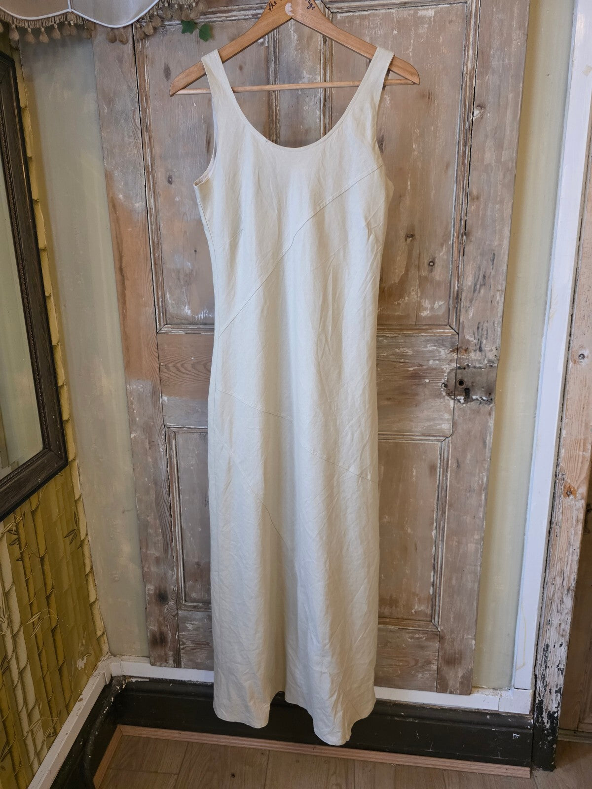 Vintage Y2K e-vie Linen Maxi Dress | Cream Bias-Panel Slip | Ankle Length | UK8 pietra
