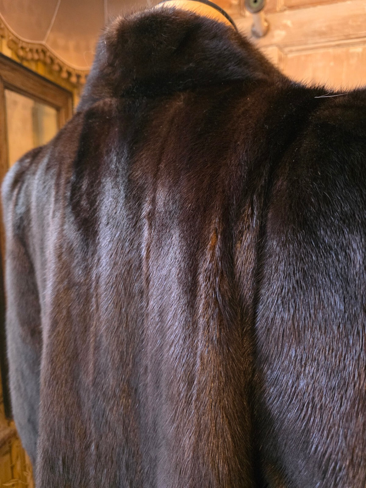 Vintage 1980s Black Ranch Mink Fur Coat Full Length Real Fur Luxury