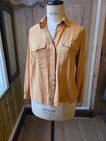 Load image into Gallery viewer, Vintage 1980s Classic Essentials Silk Blouse | Caramel Utility Shirt | UK 12
