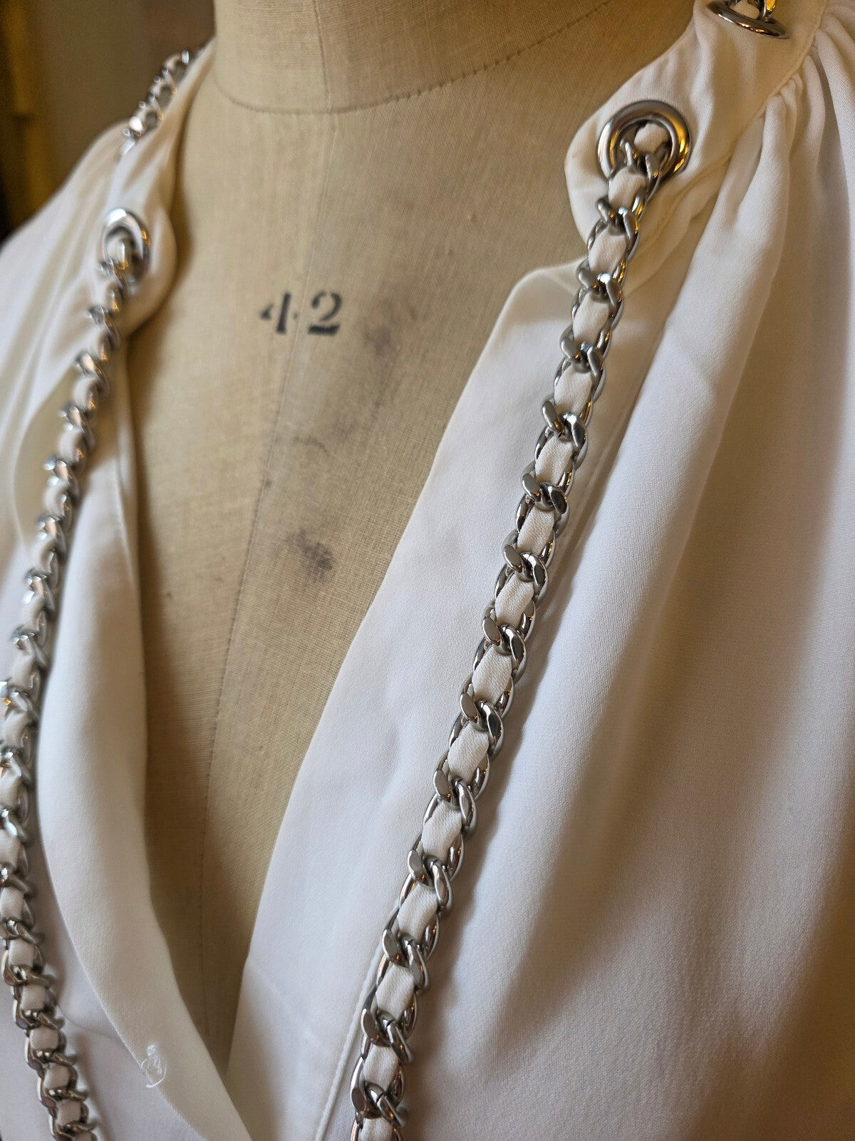 Vintage Y2K MICHAEL Michael Kors Silk Blouse | Chain Tie Neck | Ivory | Size S designer pietra