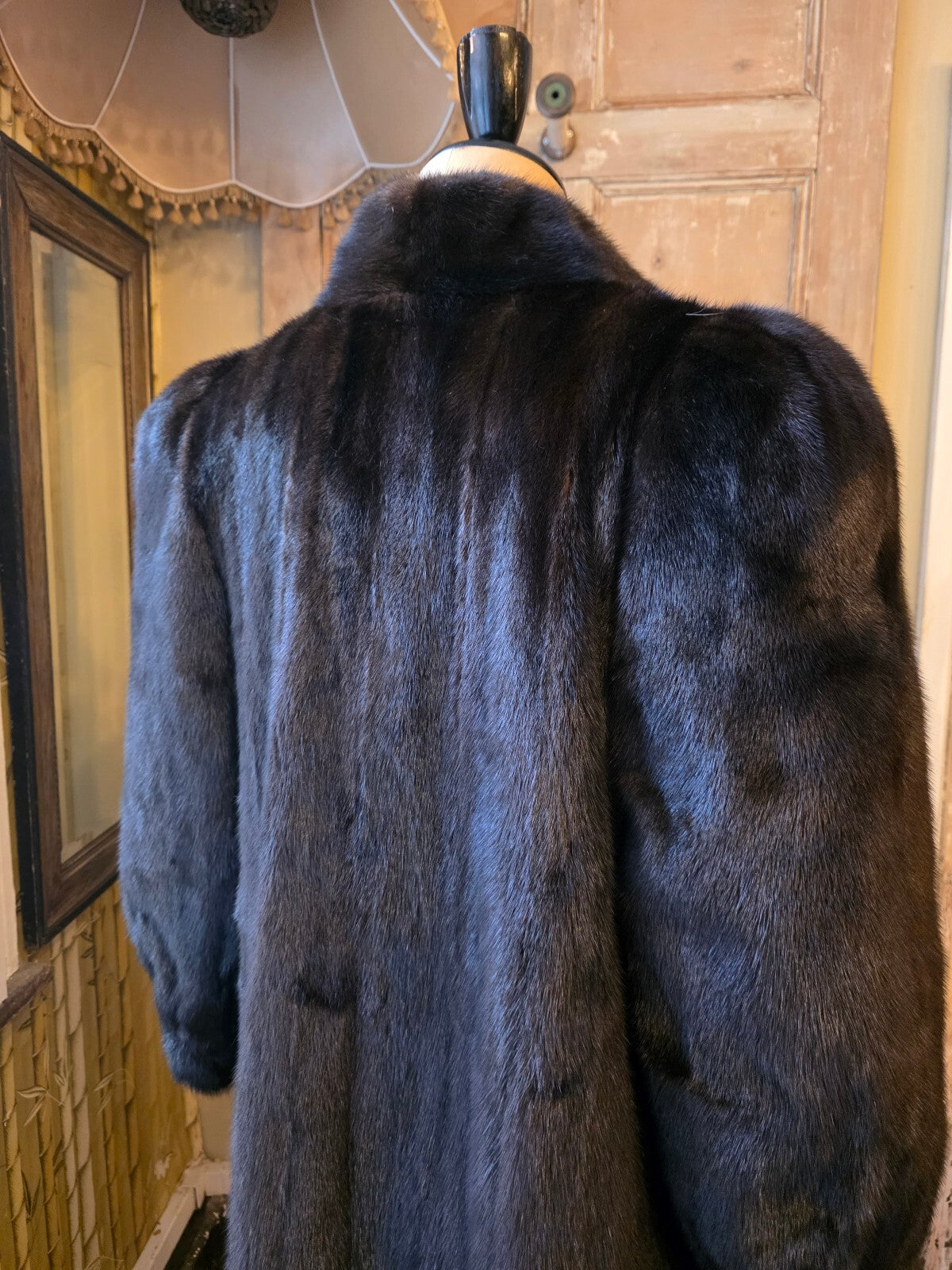 Vintage 1980s Black Ranch Mink Fur Coat Full Length Real Fur Luxury