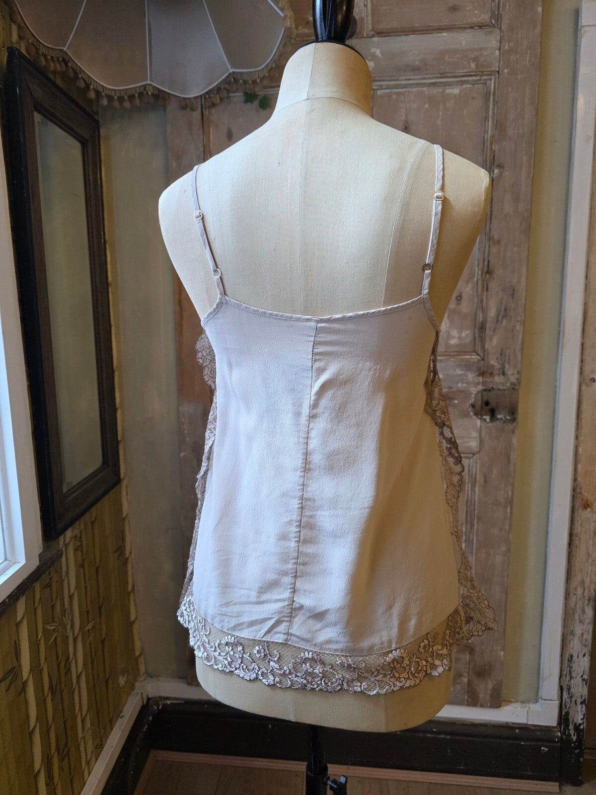 Vintage Y2K Intimissimi Silk & Lace Cami | pietra vory Slip Top | Size M