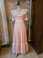 Load image into Gallery viewer, Vintage 1970s Peach Lace Prairie Maxi Dress - Victoriana
