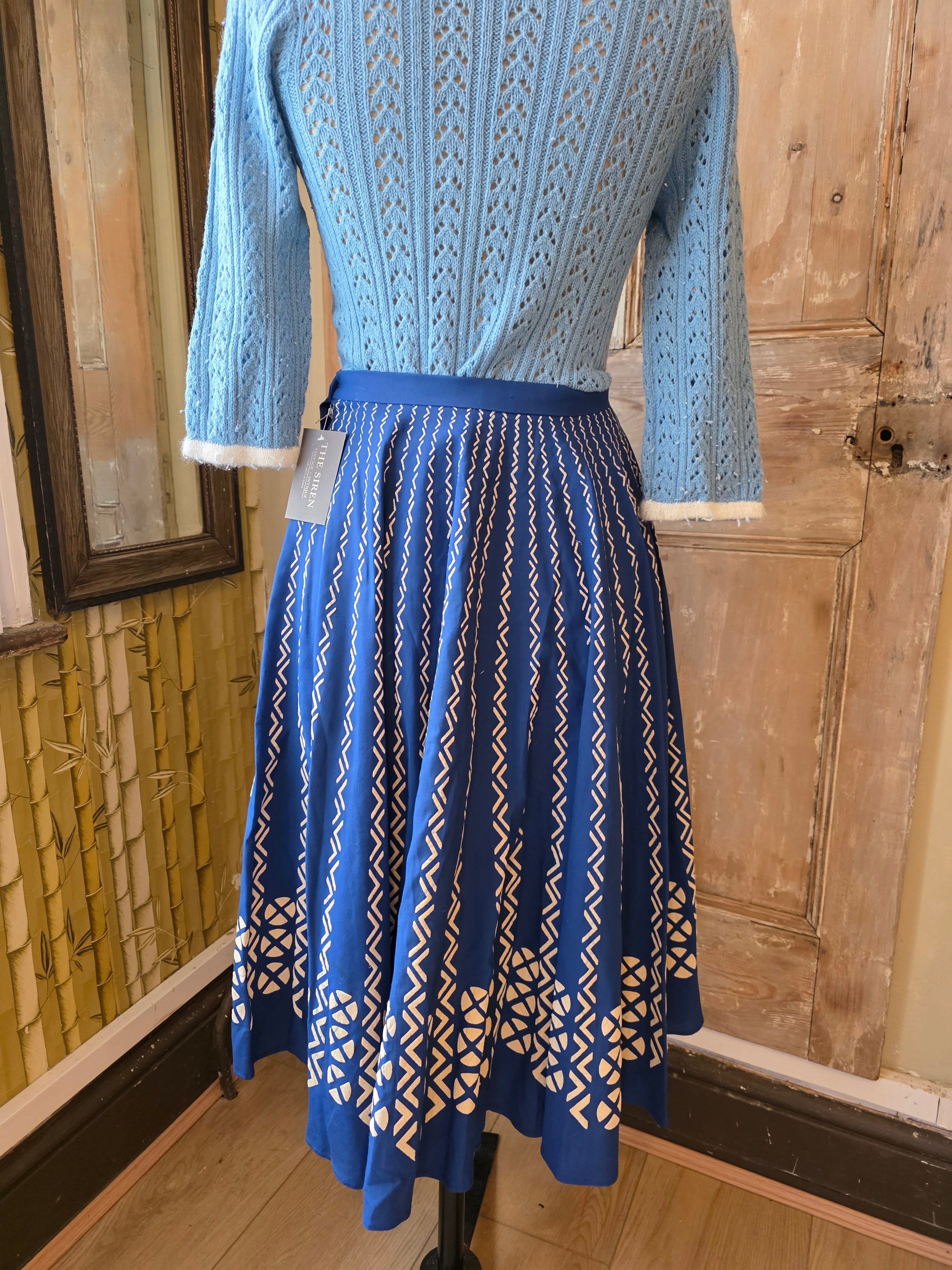 Vintage 1950s Woolfelt Novelty Skirt in Blue with Geometric Print by Provawear –