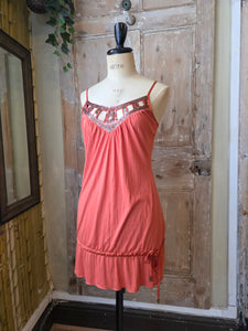 Vintage Y2K 2000s Coral Cami Dress with Bead Cut-Out Detail by Next - UK 12