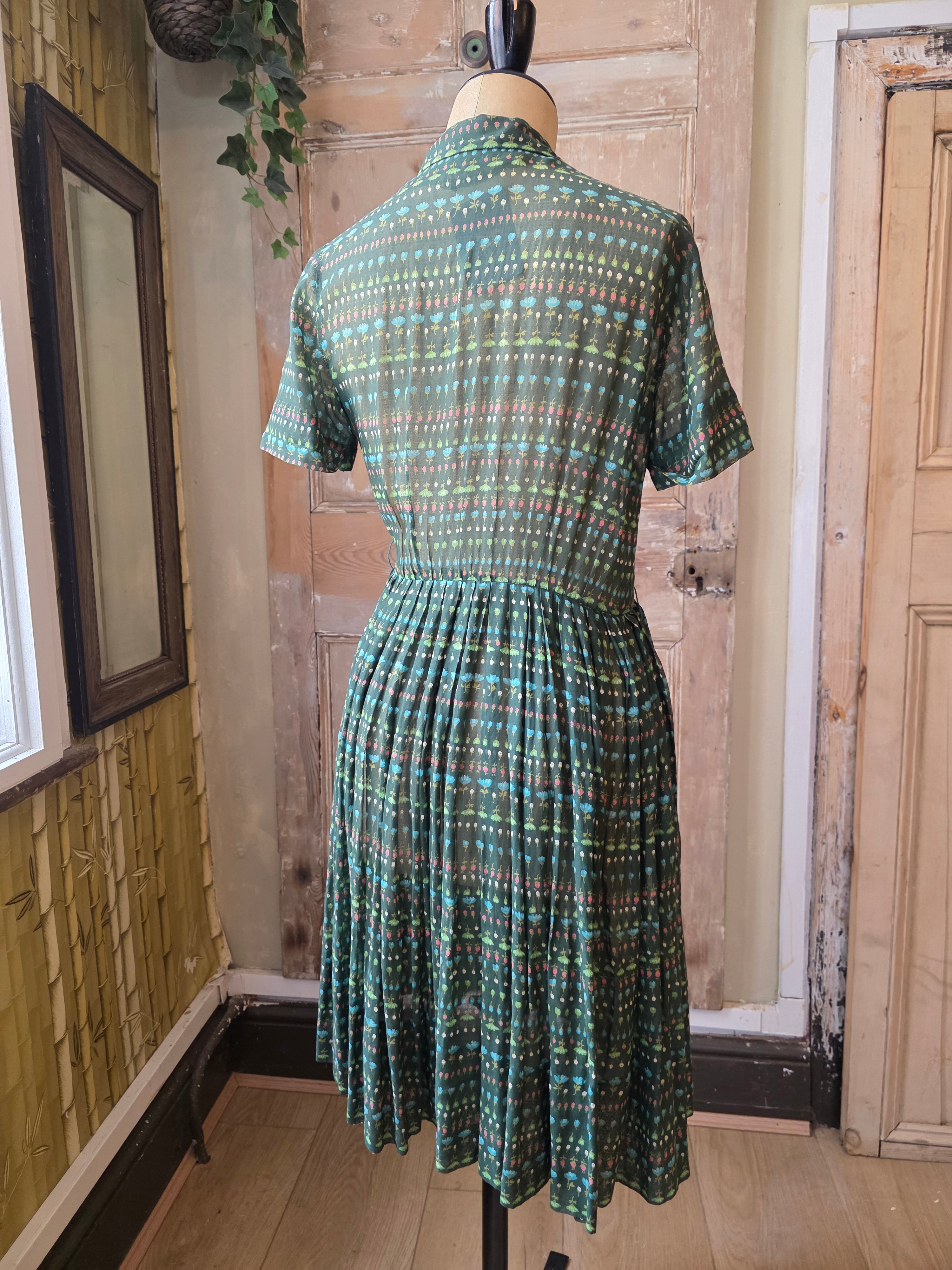 Vintage 1950s Sheer Floral Shirtwaister by Styled by Lynbrook – UK 10