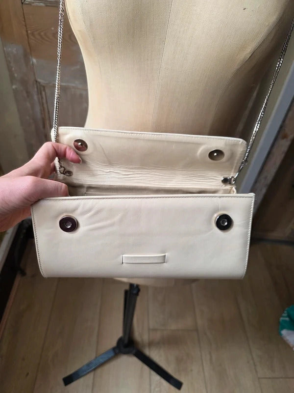 Vintage Michel Ambers Cream Leather Clutch Bag chain