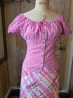 Load image into Gallery viewer, Vintage Y2K Pink pinup Gingham Bardot Top Cotton approx UK 12
