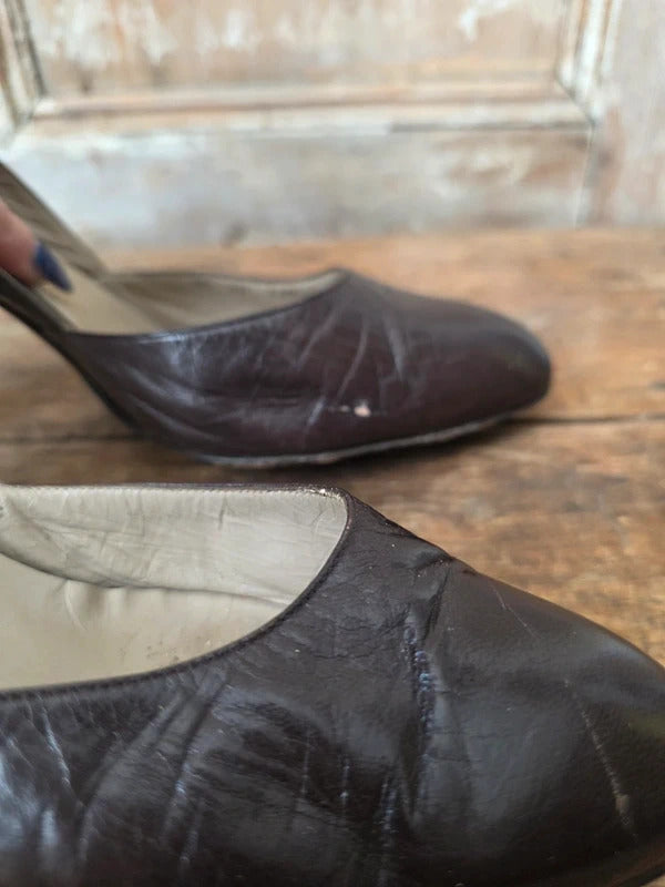 Vintage Bruno Magli Dark Brown Leather Court Shoes – Made in Italy – UK 4.5 – Classic Designer Heels