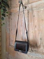 Load image into Gallery viewer, Handmade deep blue Leather Shoulder Bag Hide Panel Twist Lock Boho Crossbody
