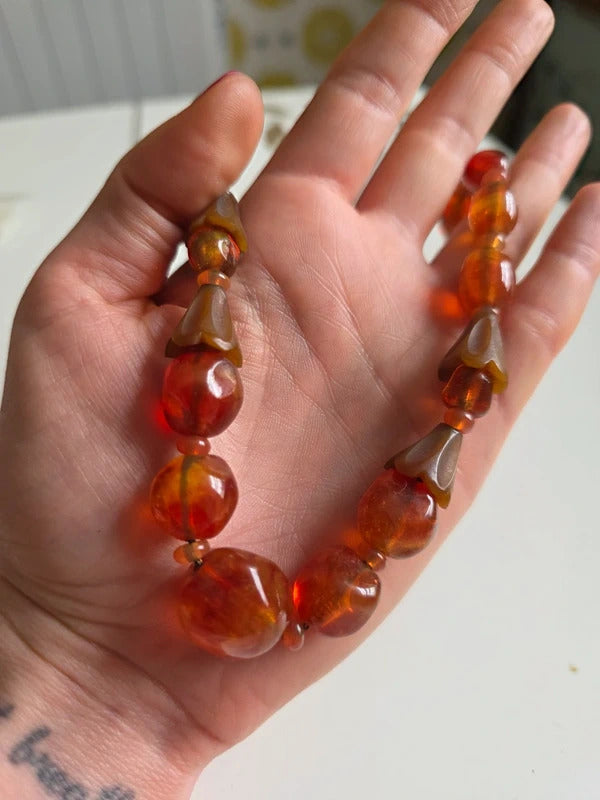 Vintage Louis Rousselet Glass & Carved Horn Necklace