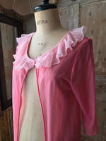 Load image into Gallery viewer, Vintage Pink Lace Peignoir Robe 1960s Sheer Negligee
