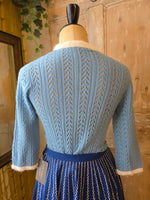 Load image into Gallery viewer, Vintage 1950s Hand-Knitted Powder Blue Cardigan with White Trim – UK 10/12
