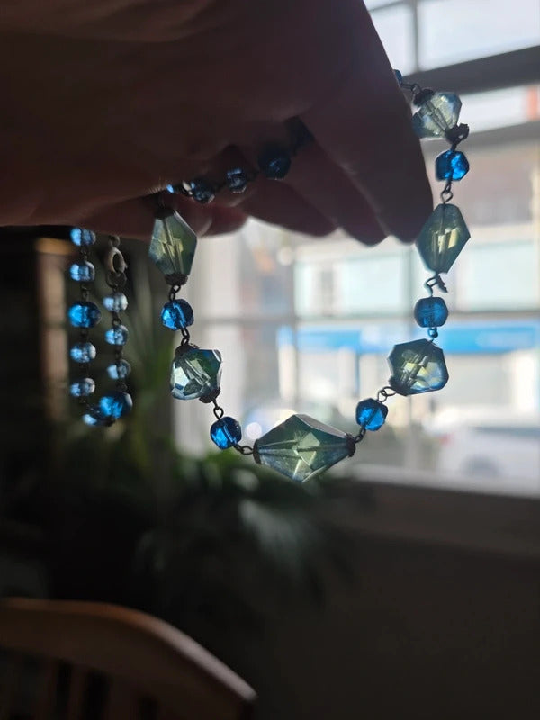 Vintage Czech Bi colour Uranium 1930s Art Deco Faceted Glass Necklace