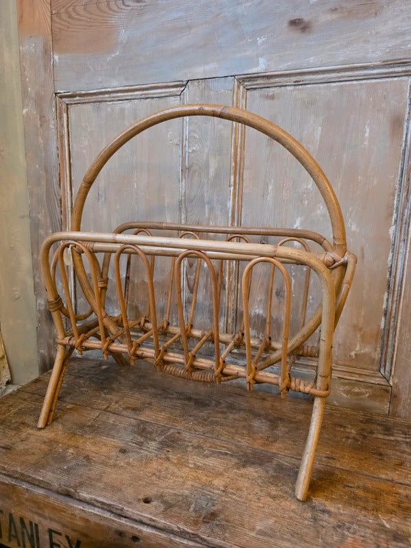 Vintage Boho bamboo Magazine Rack | Mid Century Bamboo Newspaper Holder |