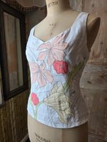 Load image into Gallery viewer, Vintage Y2K Kaliko White Linen Floral Appliqué Vest Top UK 12
