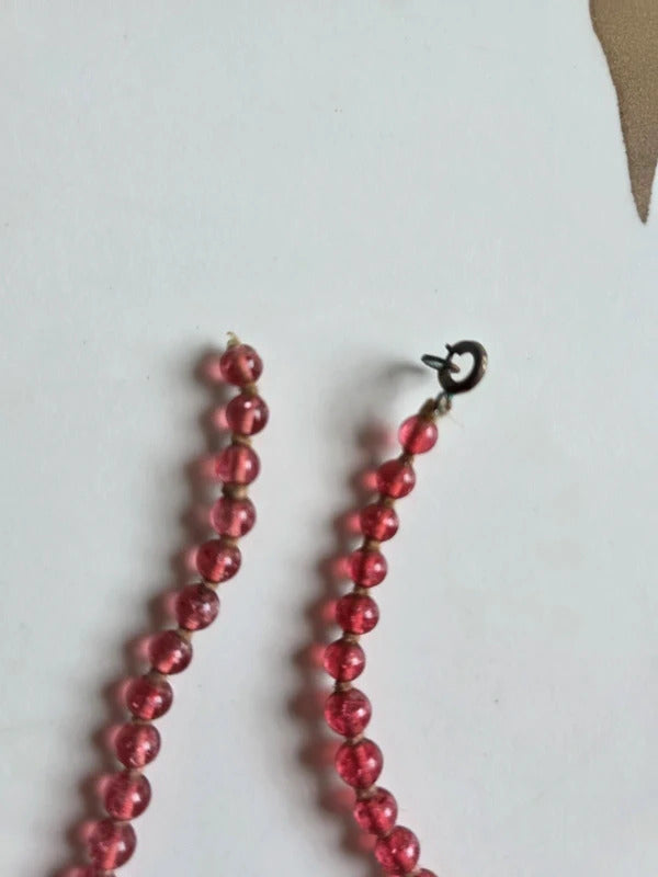 Vintage 1930s Czech Foil Back Handblown Glass Necklace – Graduated pink Beads