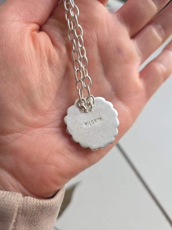 Vintage Pilgrim Silver Tone Shell Pendant Necklace