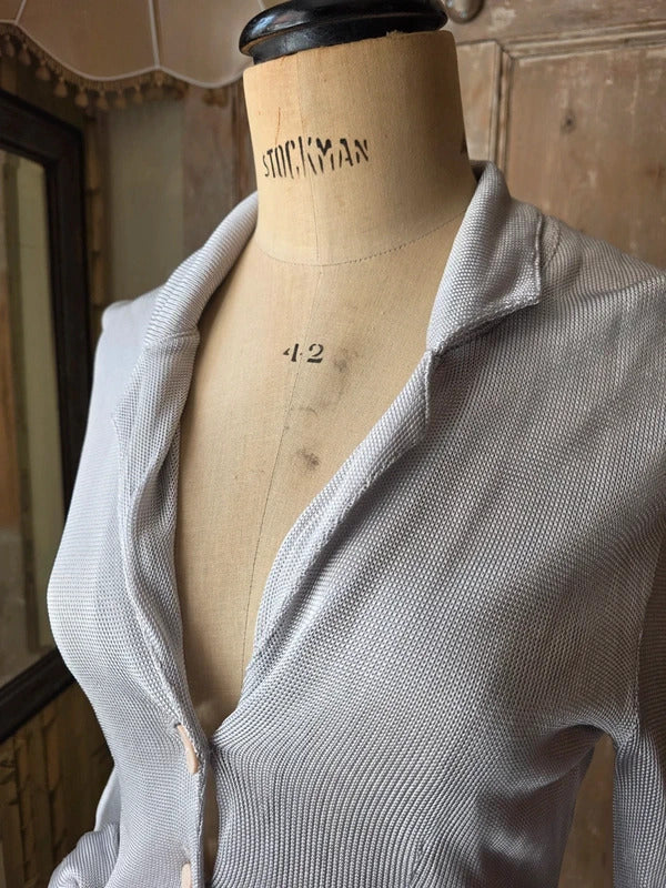Vintage Y2K Regina Made in Italy Silver Knit Cardigan | Minimalist Button Front | Made in Italy uk8