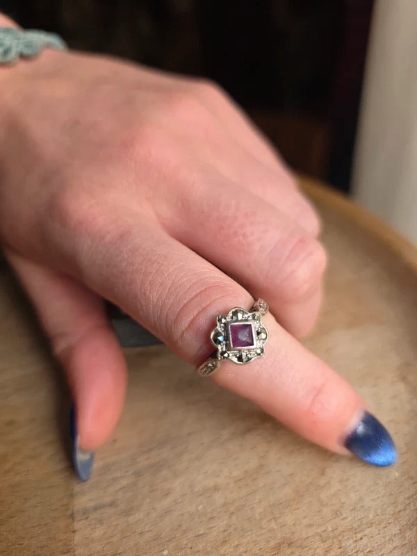 Vintage 1930s Art Deco Sterling Silver Marcasite ring Size N