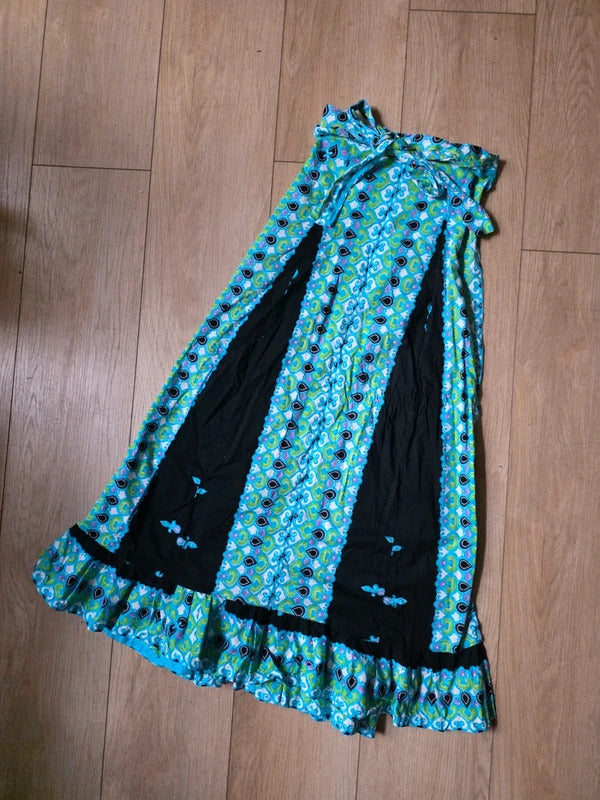 Vintage 1970s Cotton Wrap Maxi Skirt | Psychedelic Paisley Boho Festival | Adjustable Waist uk6-12