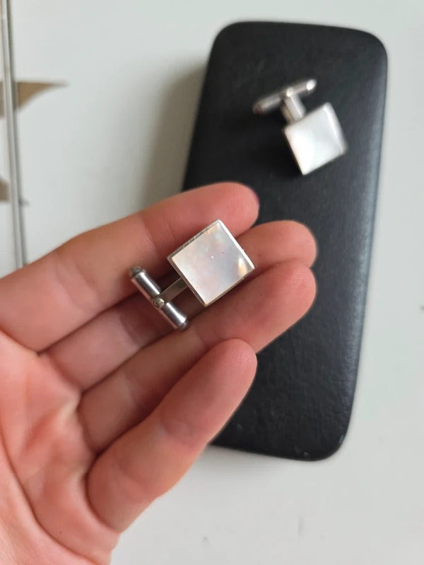 Vintage 1950s–1960s Vintage 925 Silver Mother of Pearl Cufflinks