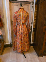 Load image into Gallery viewer, Vintage 1970s Bernard Frères Paris &amp; London romantic chiffon maxi dress.
