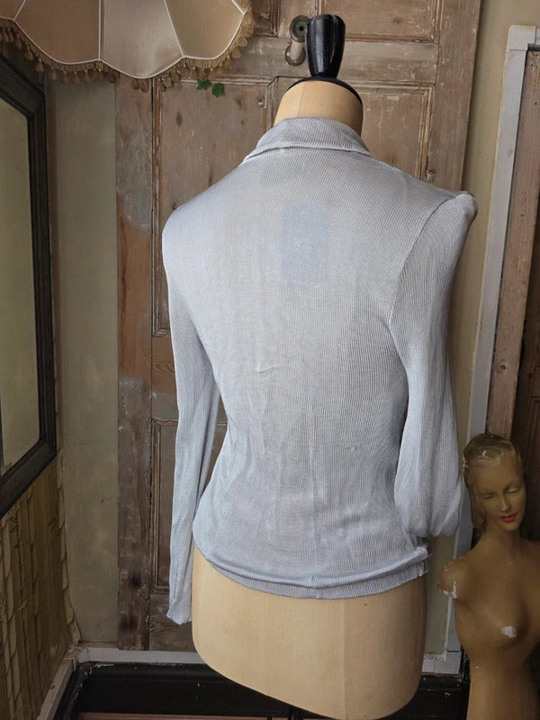 Vintage Y2K Regina Made in Italy Silver Knit Cardigan | Minimalist Button Front | Made in Italy uk8