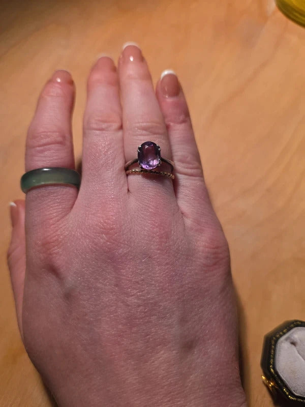 Vintage 1940s Sterling Silver Amethyst Ring – Oval Cut