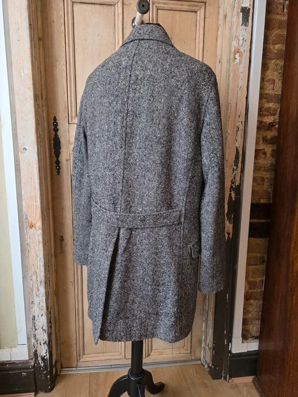 Tommy Hilfiger Wool Blend Coat – Grey Herringbone Double Breasted Jacket – Size L