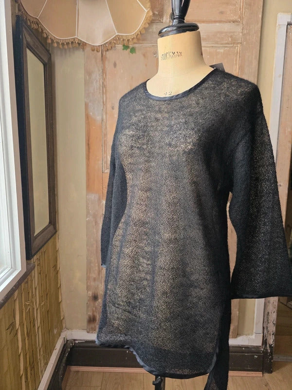 Vintage Black Italian Boucle Wool & Silk Sheer Jumper Large