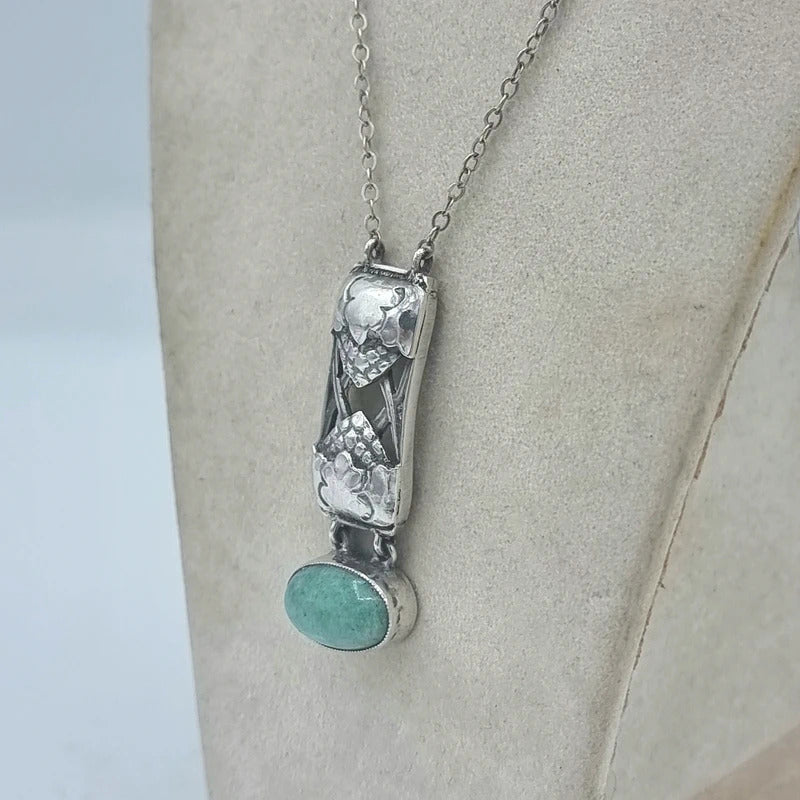 Art Nouveau Jewellery - Silver Necklace - Amazonite gemstone Pendant