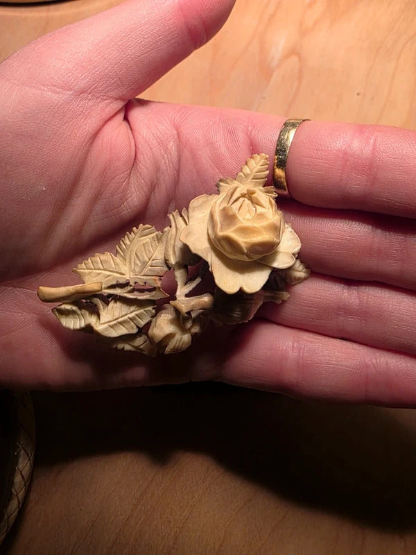 Antique Hand Carved Rose Brooch – Early 20th Century