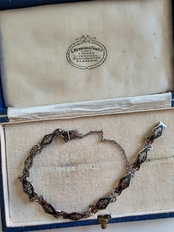 Vintage 1940s Siam Sterling Silver Niello Bracelet