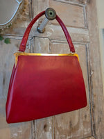 Load image into Gallery viewer, Vintage 1960s Red Leather Handbag | Structured Top Handle Bag | Mod Mid Century
