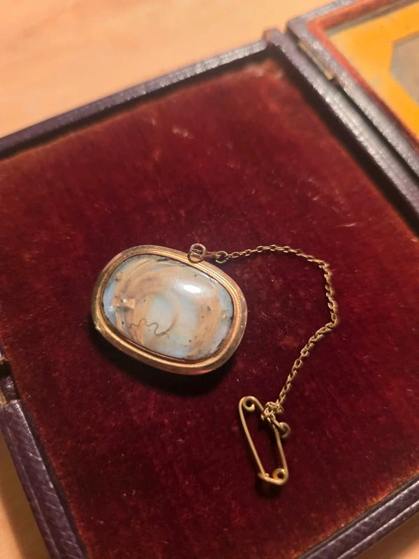 Georgian Mourning Brooch – Hair Under Glass – Dated 1803