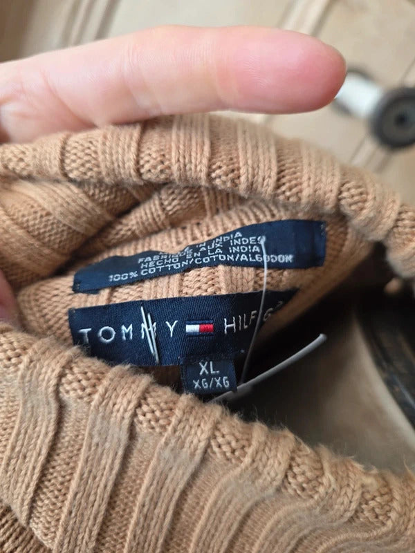 Vintage Tommy Hilfiger Ribbed Roll Neck Jumper – Camel – Oversized XL