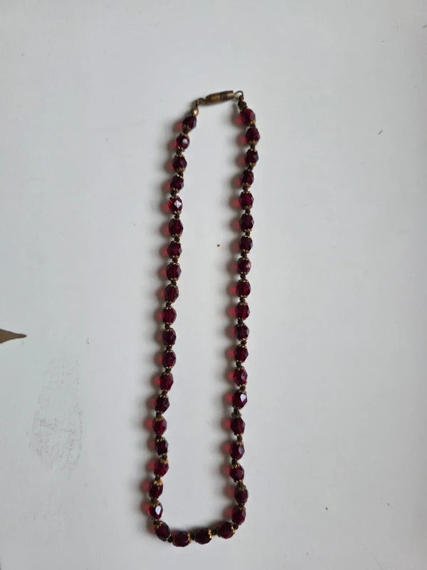 Vintage 1930s Cherry Red Faceted Glass Bead Necklace