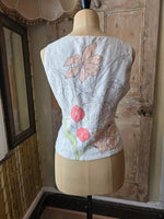 Load image into Gallery viewer, Vintage Y2K Kaliko White Linen Floral Appliqué Vest Top UK 12
