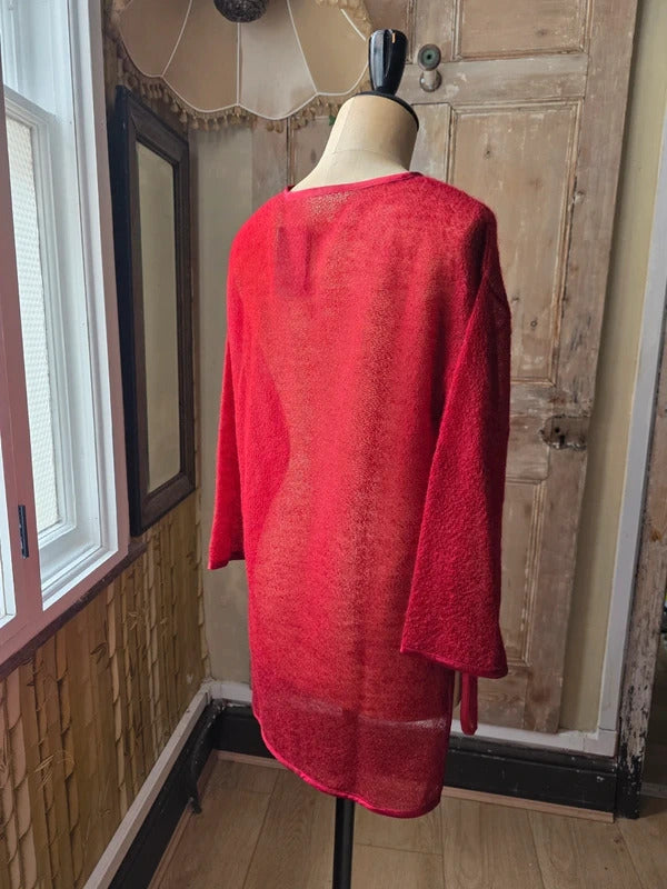 Vintage Red Italian Boucle Wool & Silk Sheer Jumper Large