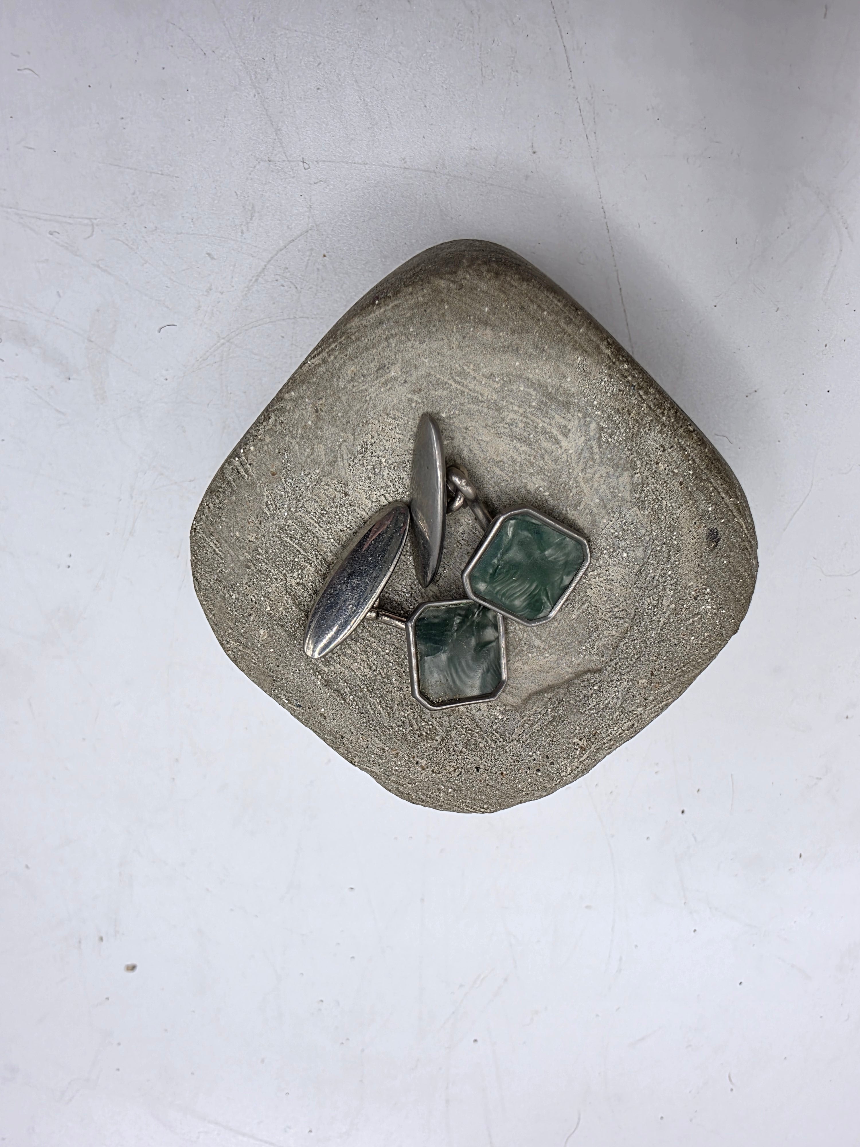 Vintage 1930s silver tone classic square lucite cufflinks