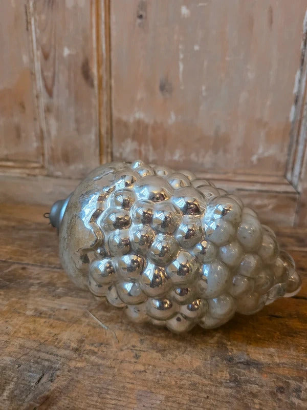 Antique German Kugel Grape Cluster Ornament | Silver Mercury Glass Christmas Decoration | c.1890s