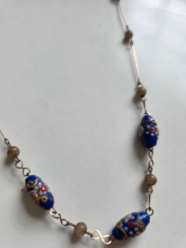 Vintage deco Wedding Cake Bead Necklace with Glass & Faux Pearl Detail