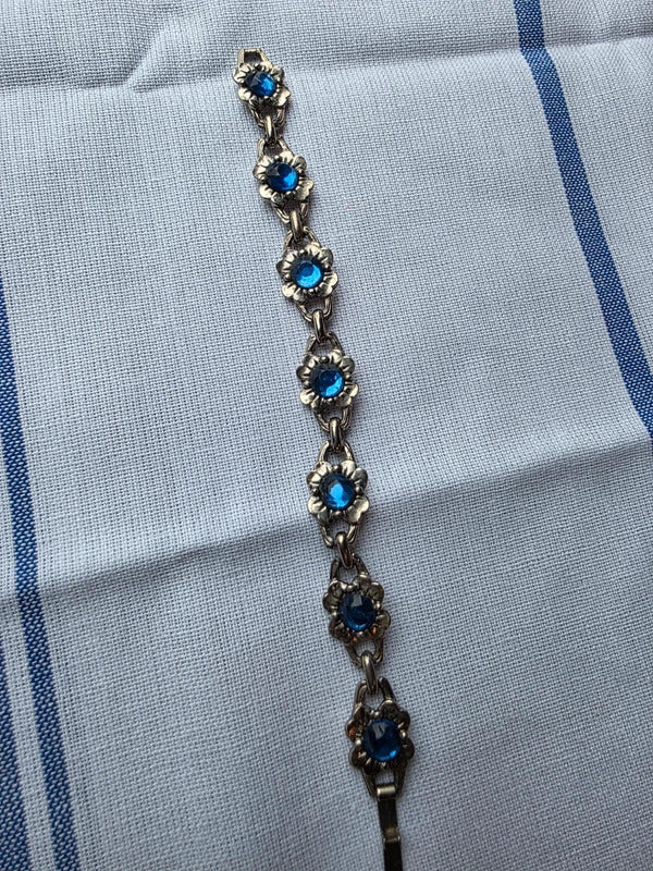 Vintage Blue Rhinestone Floral Bracelet – 1950s