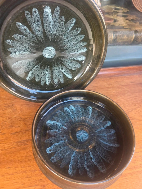 Vintage Studio Pottery Bowls – Signed Pair with Floral Glaze